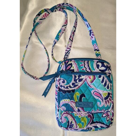 Retired Vera Bradley Mini Hipster Waikiki Paisley Pattern Turquoise Blues EUC - Picture 1 of 11